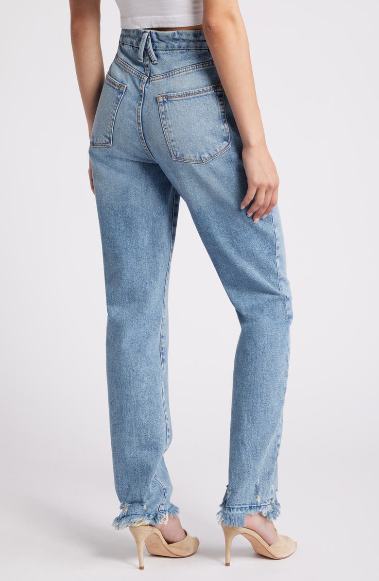 Good American Good Boy Step Waist Distressed Hem Jeans, Alternate, color, Indigo678