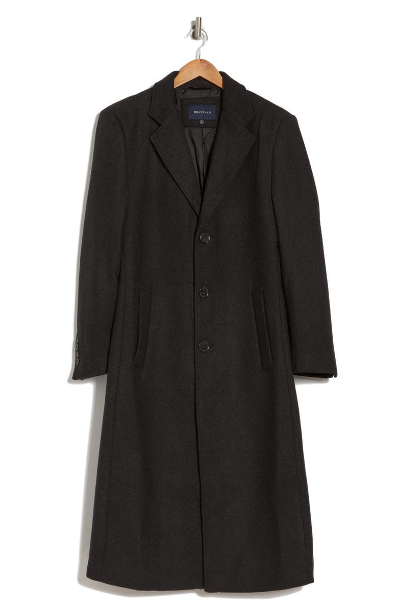 Braveman Three Button Knee Length Coat, Alternate, color, Charcoal