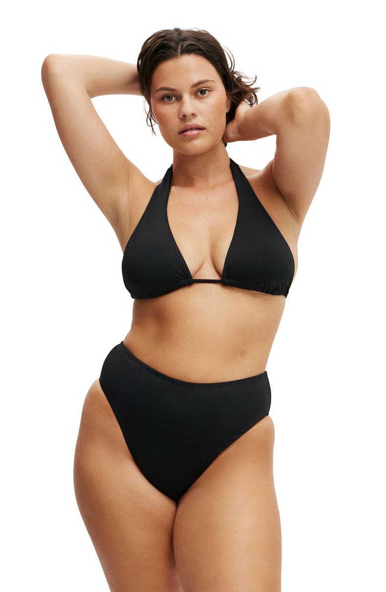 COTTON ON BODY Women's High Apex Slider Triangle Bikini Top, Main, color, Black