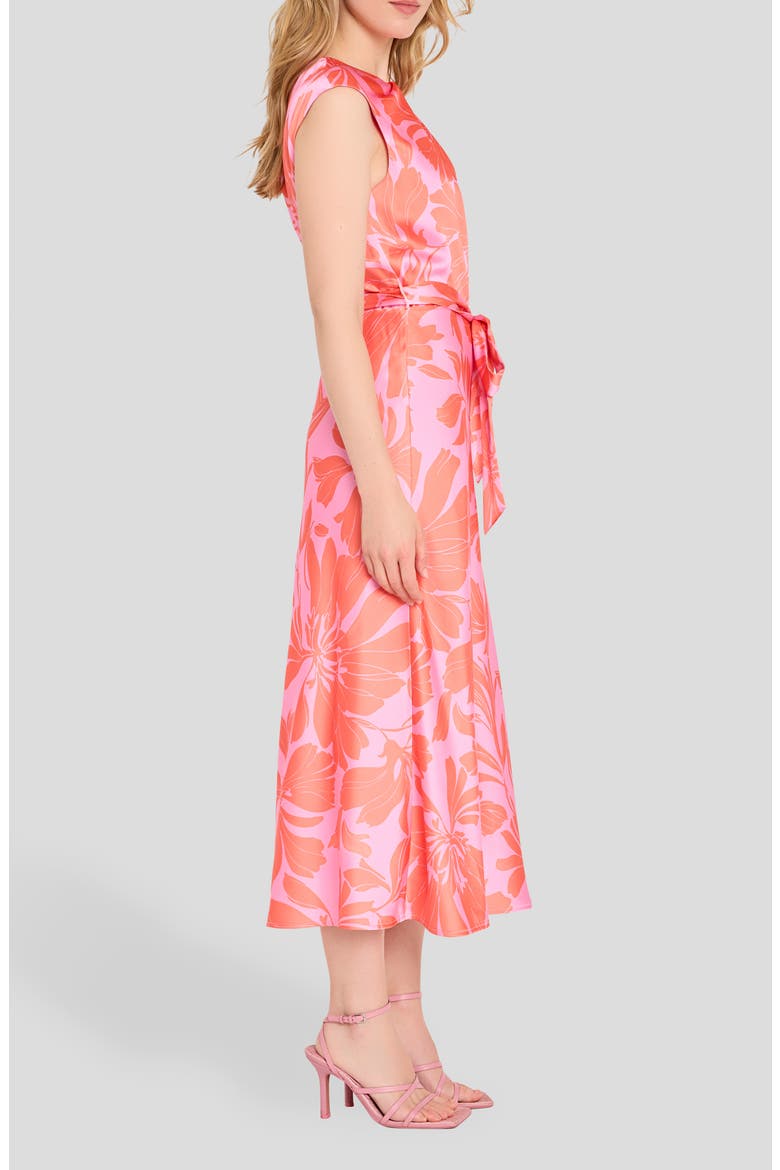 Floral Cross Neck Sleeveless Midi Dress, Alternate, color, GUAVA FLAMINGO