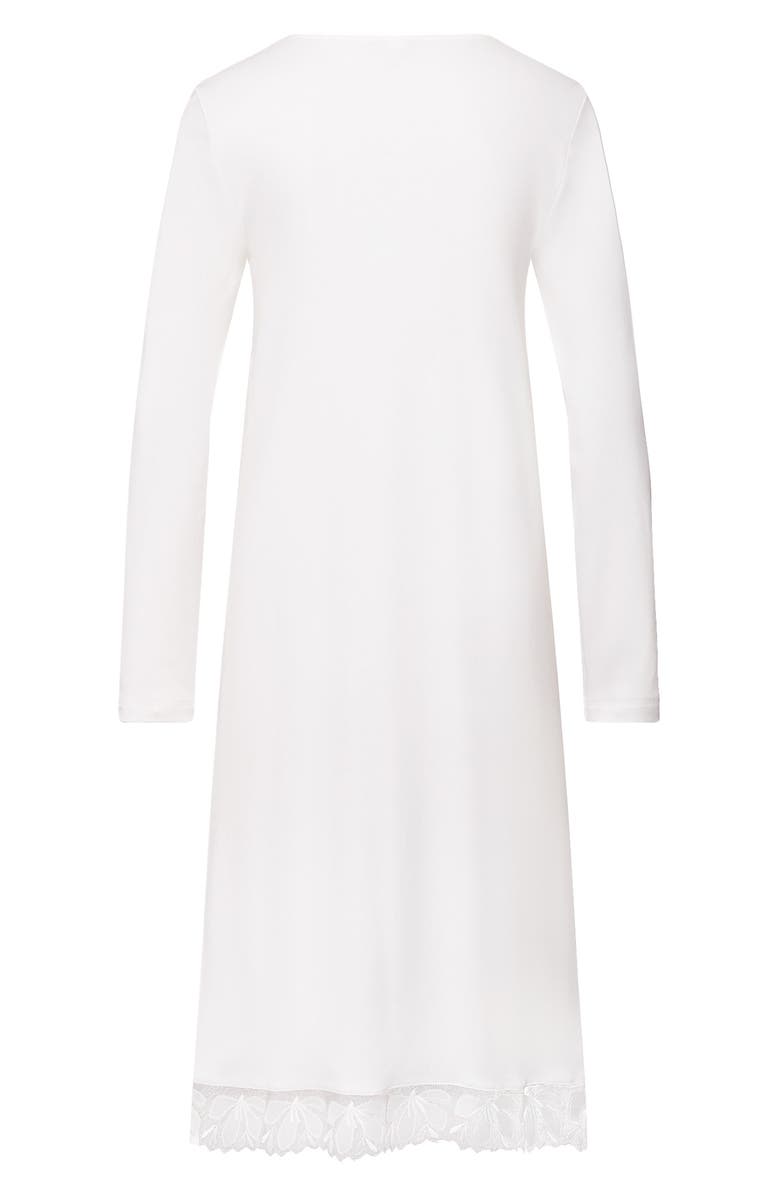 Hanro Kalea Floral Tulle Trim Cotton Nightgown, Alternate, color, Off White