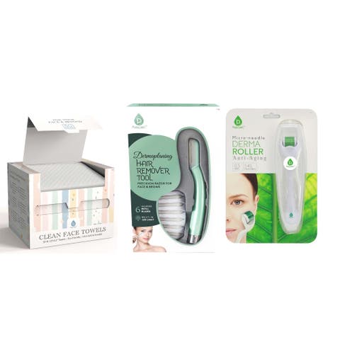Glow-Up Trio Micro Needle Derma Roller, Precision Dermaplaning Tool, & Clean Facial Towels