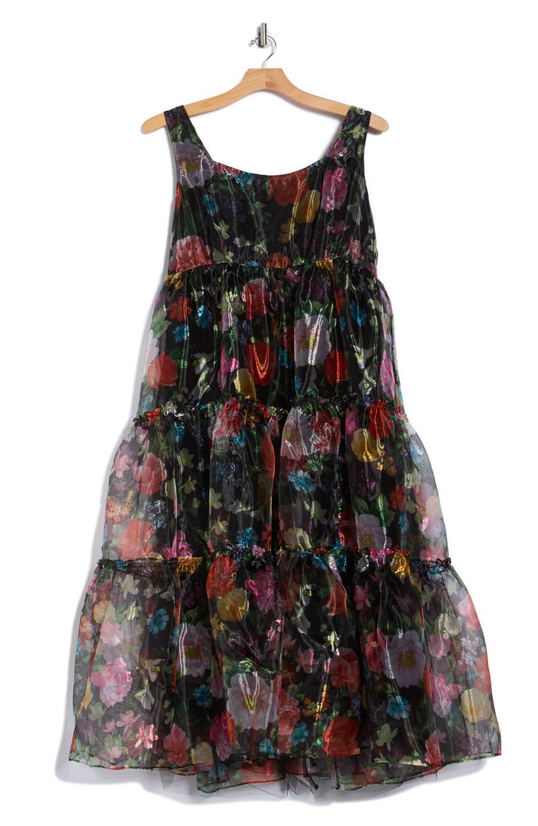 Chelsea28 Bow Shoulder Organza Maxi Dress, Alternate, color, Black Multi Floral