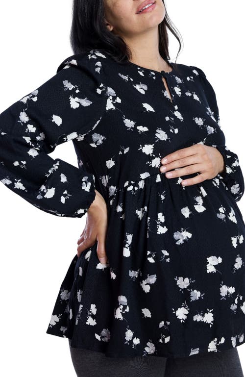 Motherhood Maternity Long Sleeve Empire Waist Keyhole Woven Blouse In Black