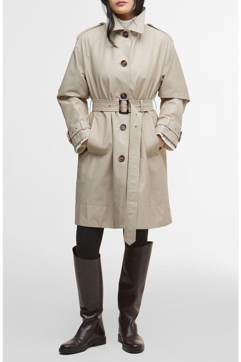 Maia Water Repellent Cotton & Nylon Trench Coat, Main, color, MIST/ HESSIAN TARTAN