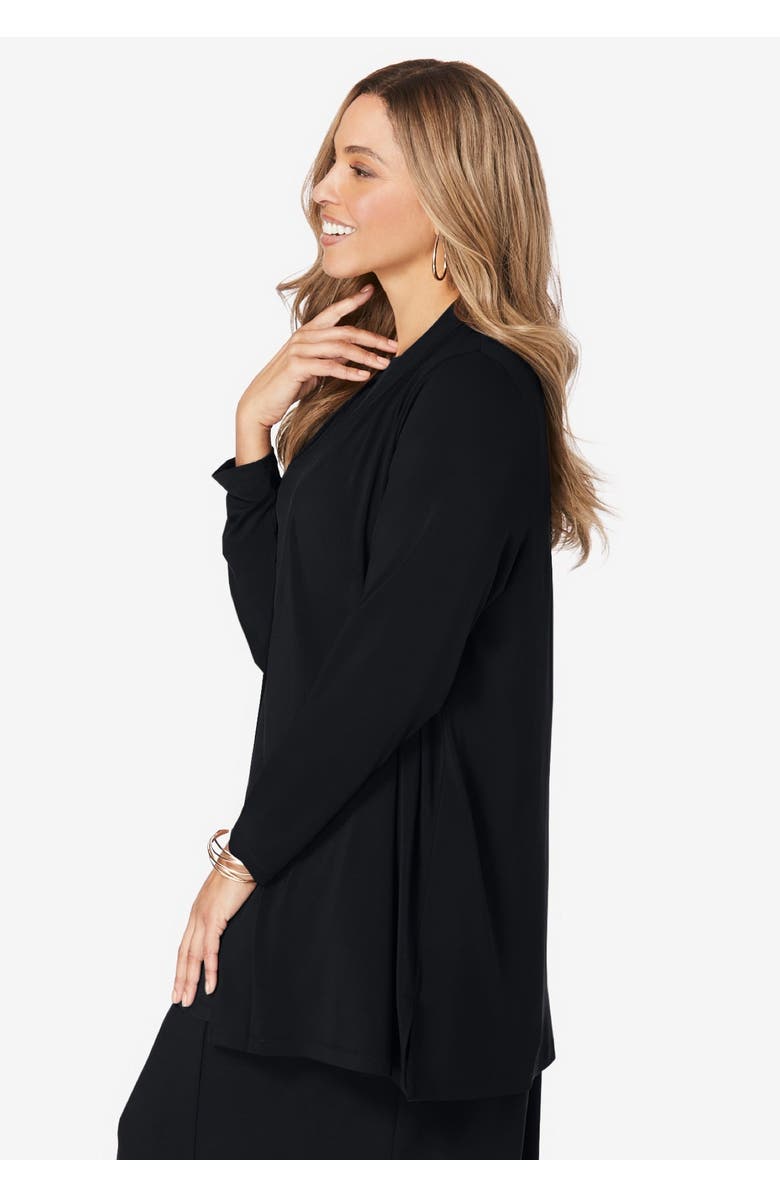 Jessica London Stretch Knit Open Front Knit Topper, Alternate, color, Black