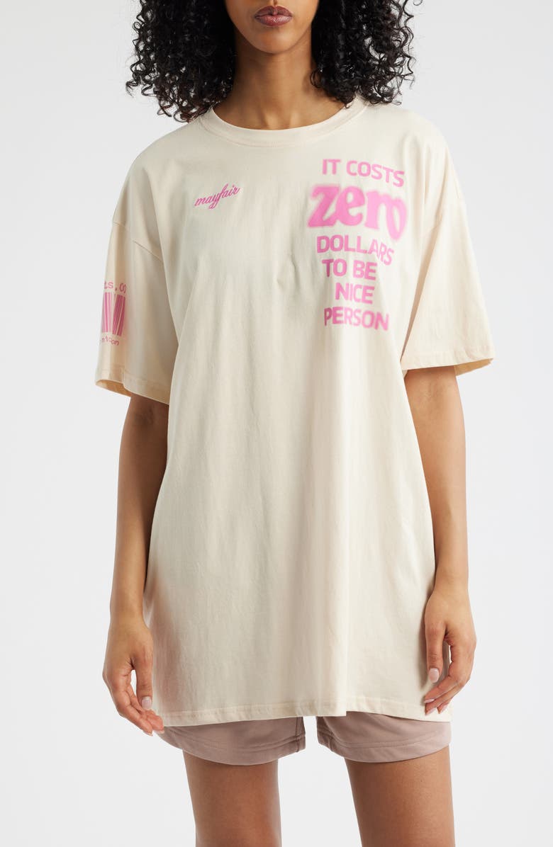 THE MAYFAIR GROUP It Costs $0 Cotton Oversize Graphic T-Shirt, Main, color, Cream