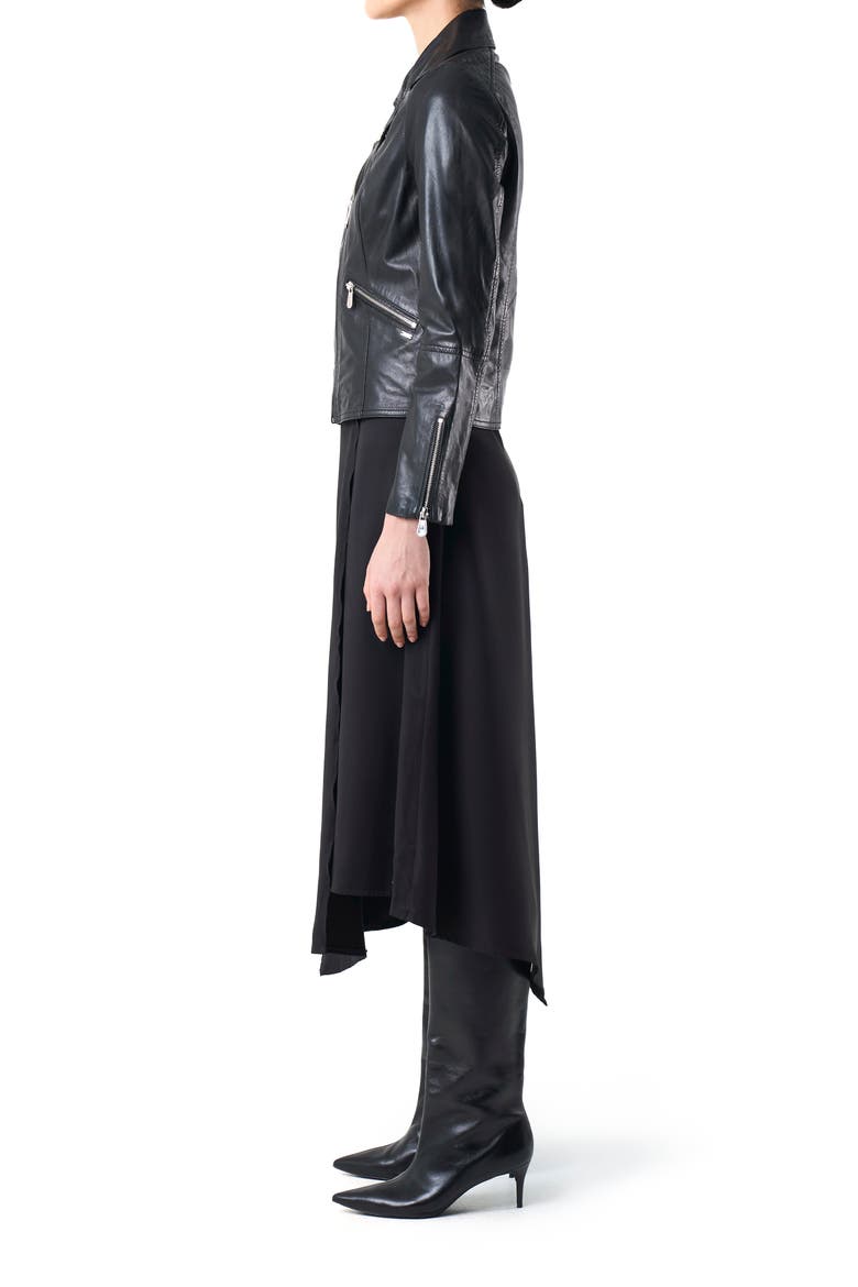 Island Leather Biker Jacket With Zippers, Alternate, color, Black