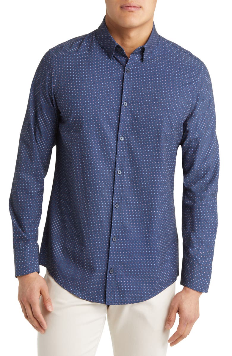 Mizzen+Main Leeward Dot Print Stretch Performance Button-Up Shirt, Main, color,
