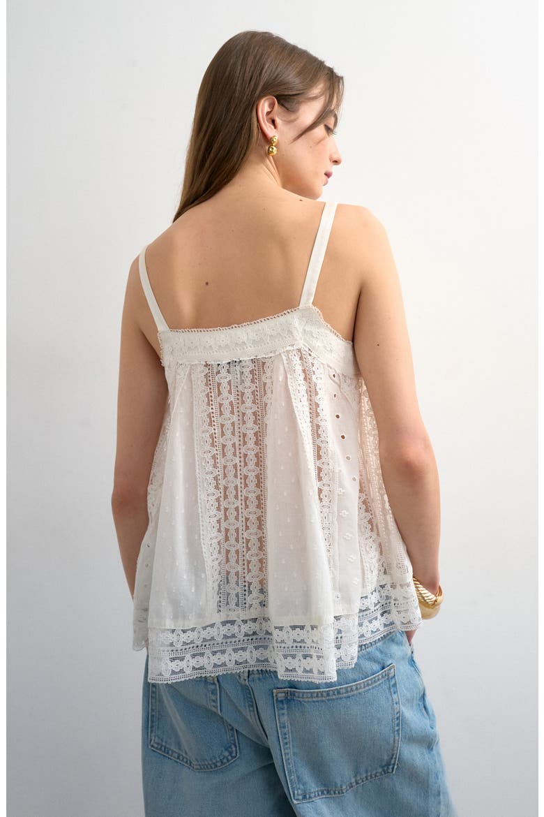Broderie and Lace Camisole, Alternate, color, WHITE