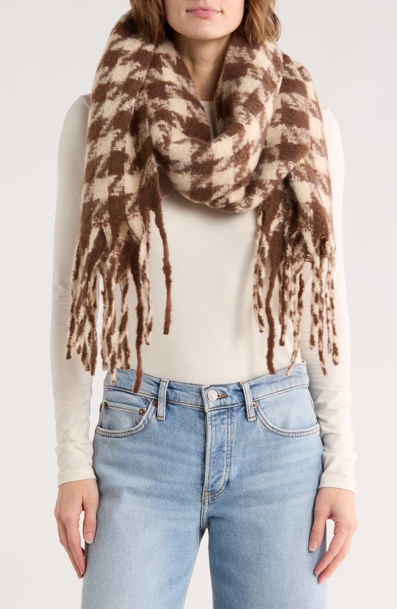 MODENA Bouclé Houndstooth Scarf, Main, color, Brown/Tan