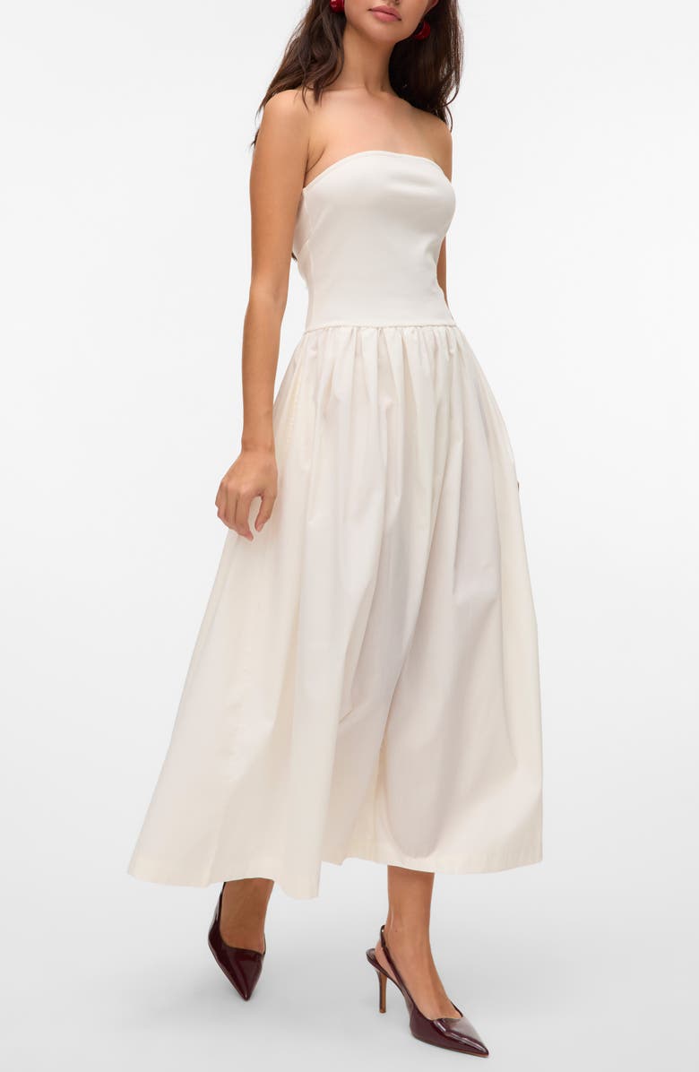 VERO MODA Ane Strapless Maxi Dress, Alternate, color, Cloud Dancer