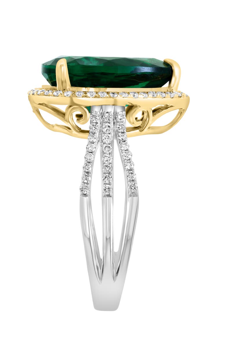 14K White & Yellow Gold Lab-Grown Emerald and Diamond Halo Ring, Alternate, color, 14K Gold