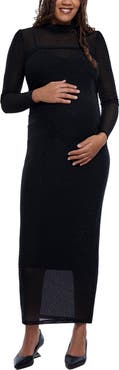 MOTHERHOOD MATERNITY Mesh Turtleneck Maxi Maternity Dress