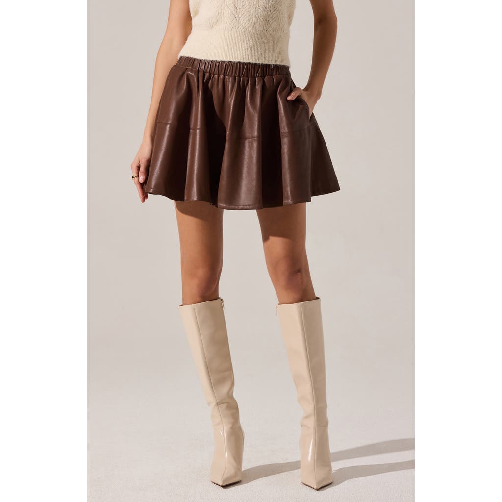 Astr The Label Chelsey Flare Faux Leather Miniskirt In Brown