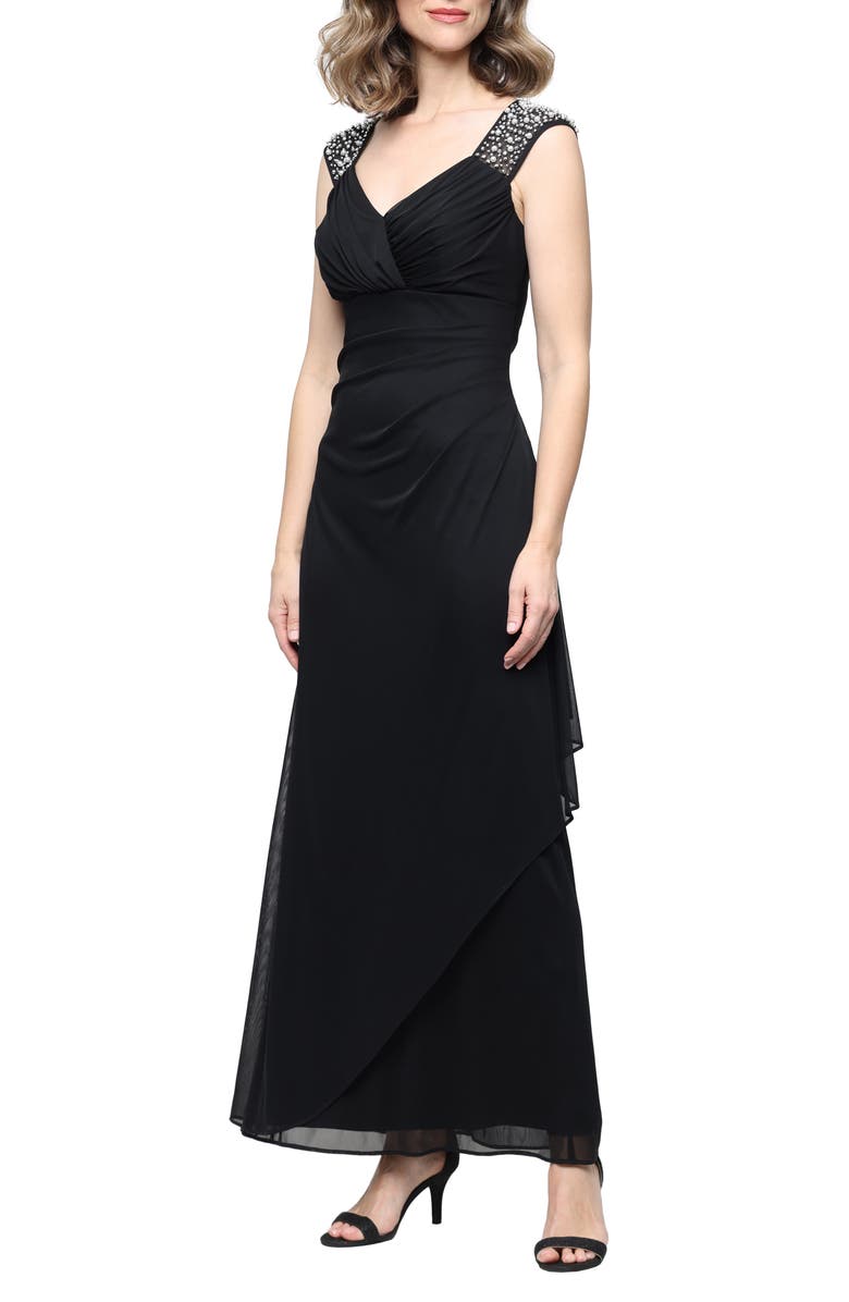 Alex Evenings Heat Set Crystal Empire Waist Gown, Main, color,