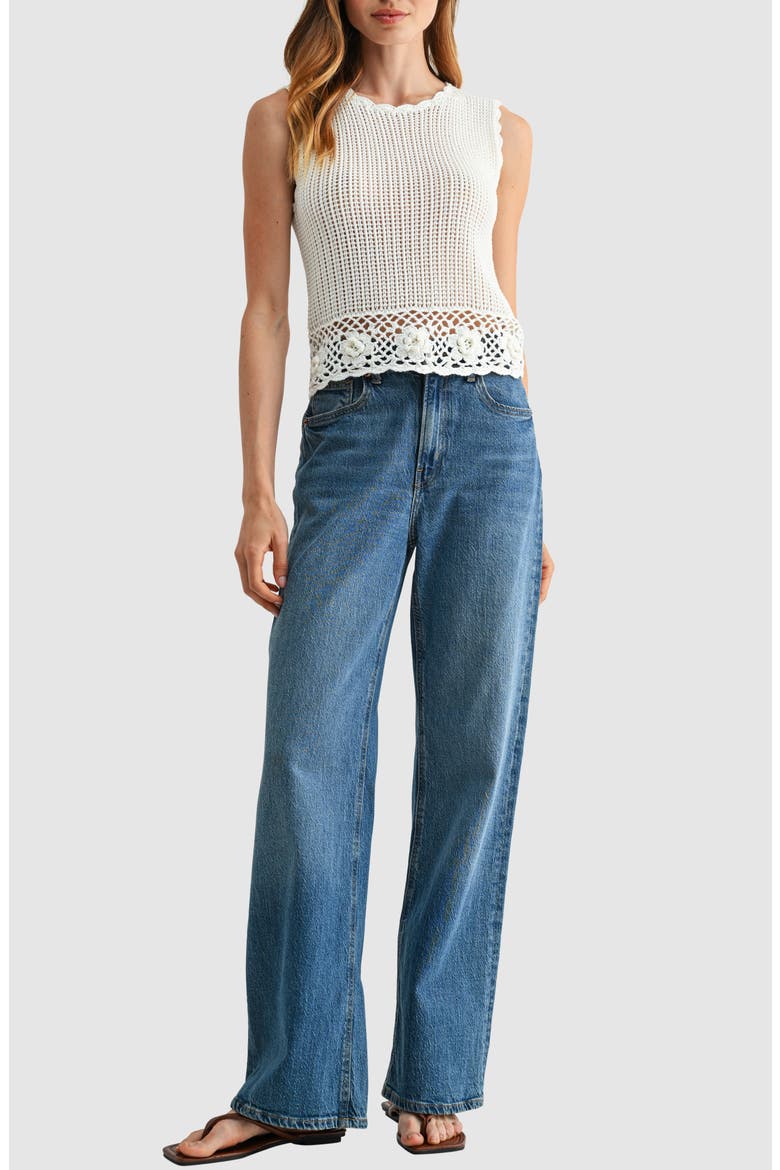 3D Flower Hem Open Stitch Tank, Alternate, color, IVORY