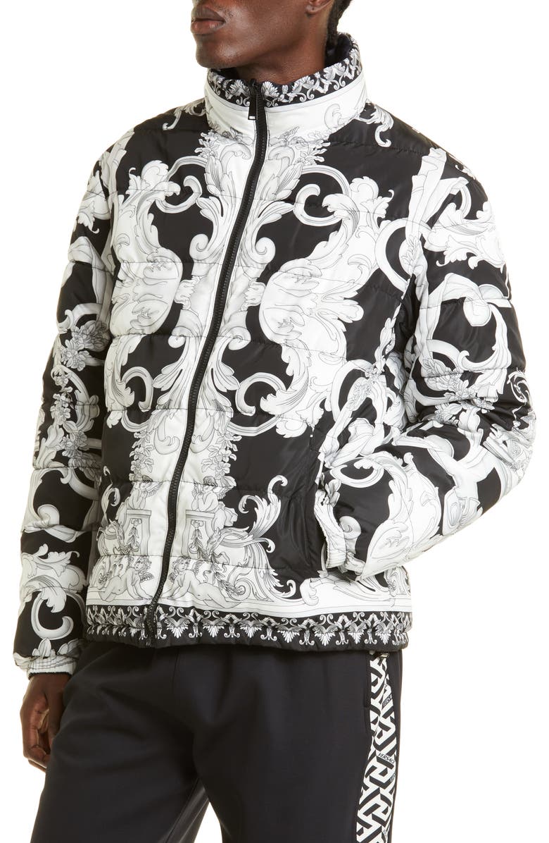 Versace Men's Silver Baroque Puffer Jacket, Alternate, color,
