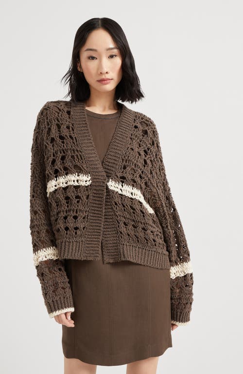 Brunello Cucinelli Stripe Cotton-jute Open Knit V-neck Cardigan