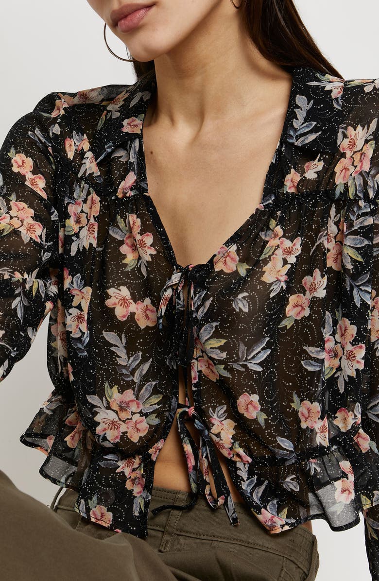 River Island Print Tie Front Crop Blouse, Alternate, color,