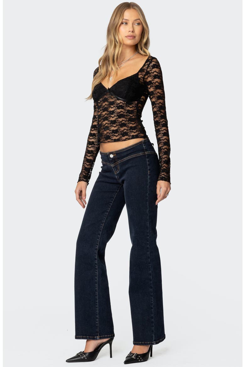 Mykonos Sheer Lace Crop Top, Alternate, color, BLACK