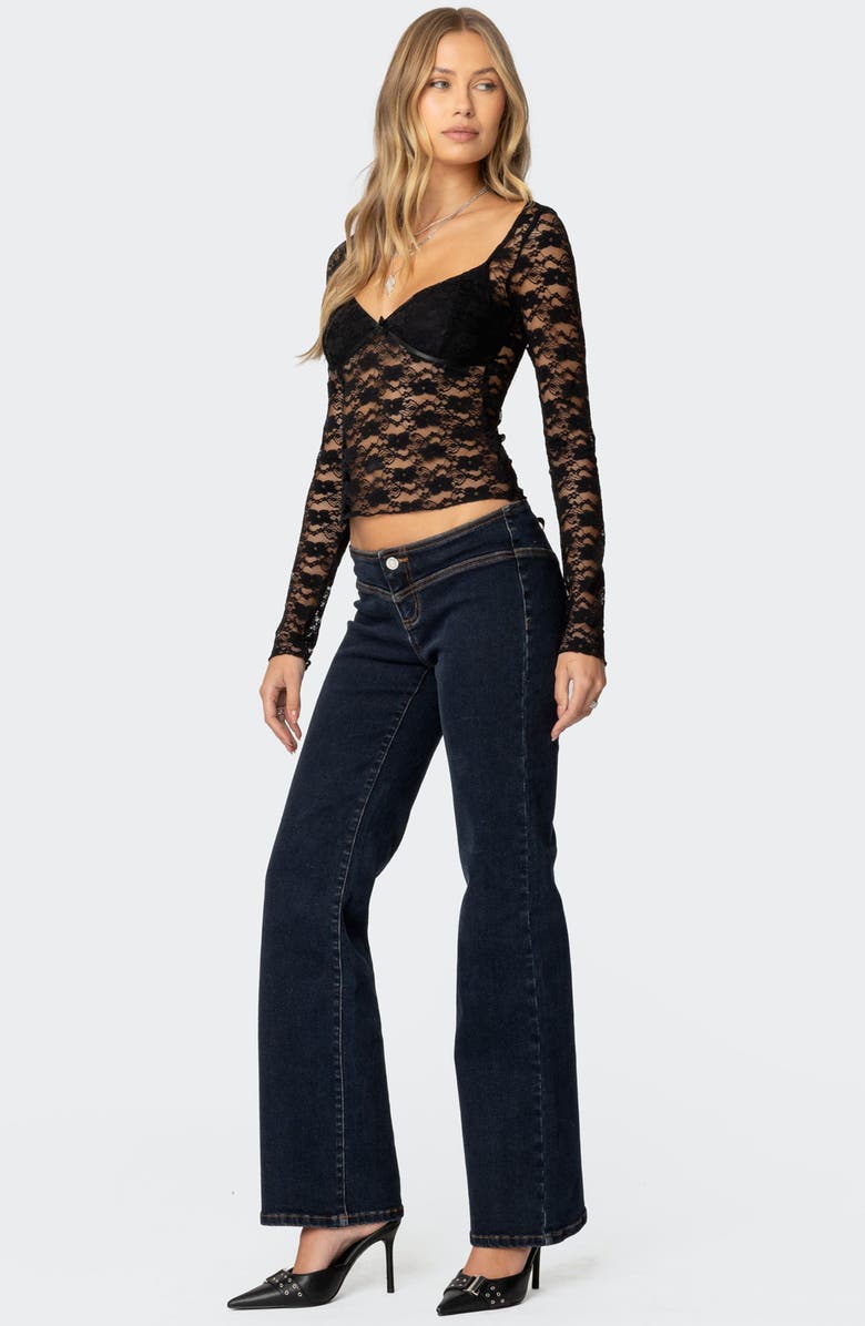 EDIKTED Mykonos Sheer Lace Crop Top, Alternate, color, Black