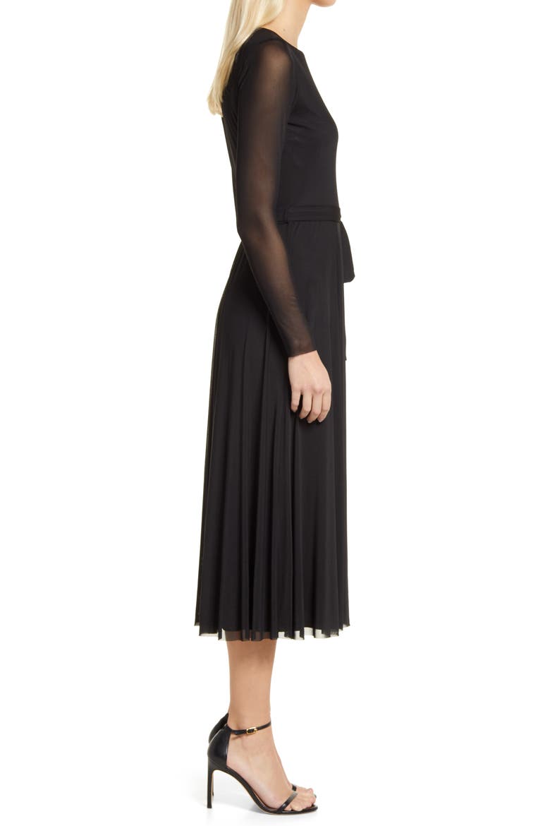 Long Sleeve Mesh Midi Dress, Alternate, color, ANNE BLACK
