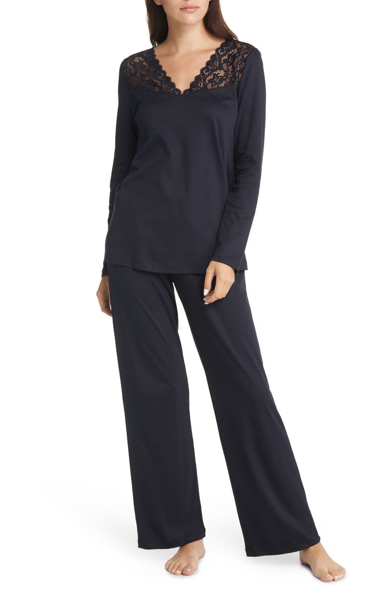 Hanro Moments Lace Trim Pajamas, Main, color, 