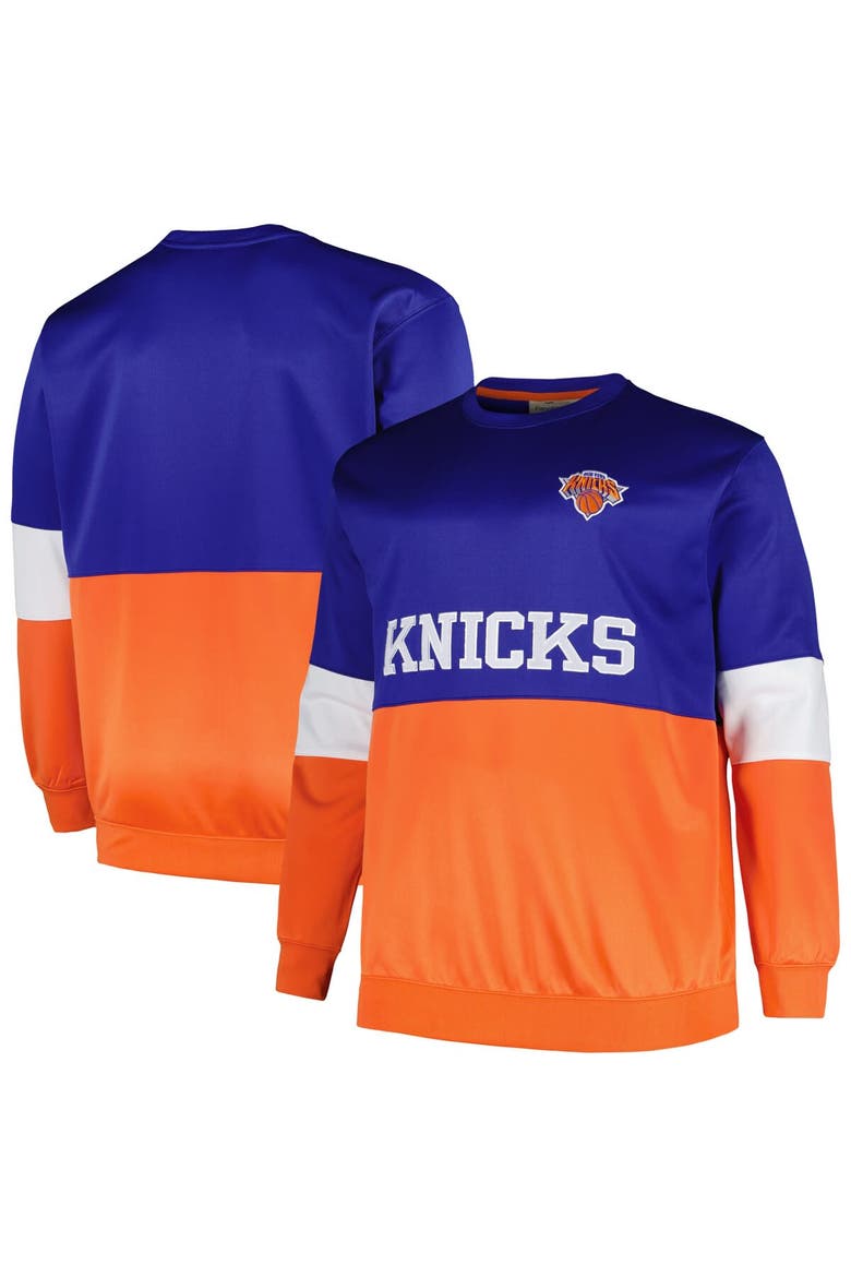 Men's Fanatics Branded Blue/Orange New York Knicks Big & Tall Split Pullover Sweatshirt, Alternate, color, Blue