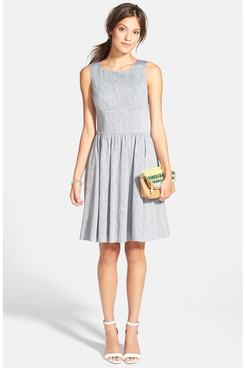 Linen Blend Fit & Flare Dress, Alternate, color, DARK CHAMBRAY