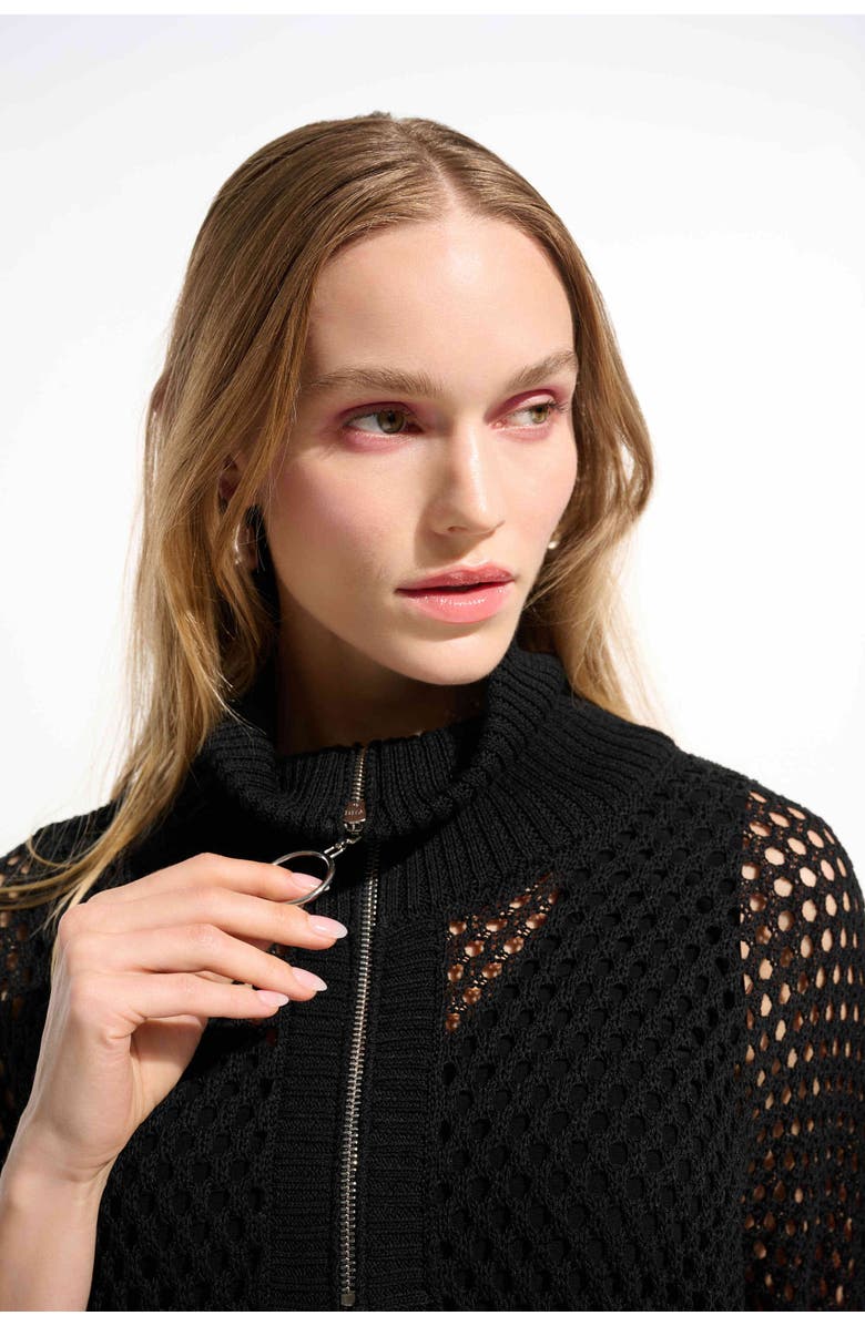 Joseph Ribkoff Vicscose Blend Boxy Sweater Knit With Zipped Neckline, Alternate, color, Black