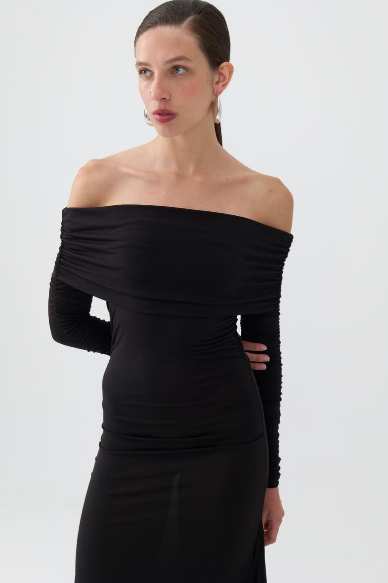 Off-The-Shoulder Maxi Dress, Alternate, color, Black
