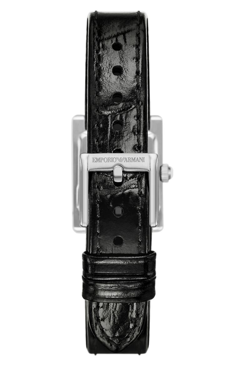 Crystal Bezel Tank Leather Strap Watch, 20mm x 26mm, Alternate, color, BLACK