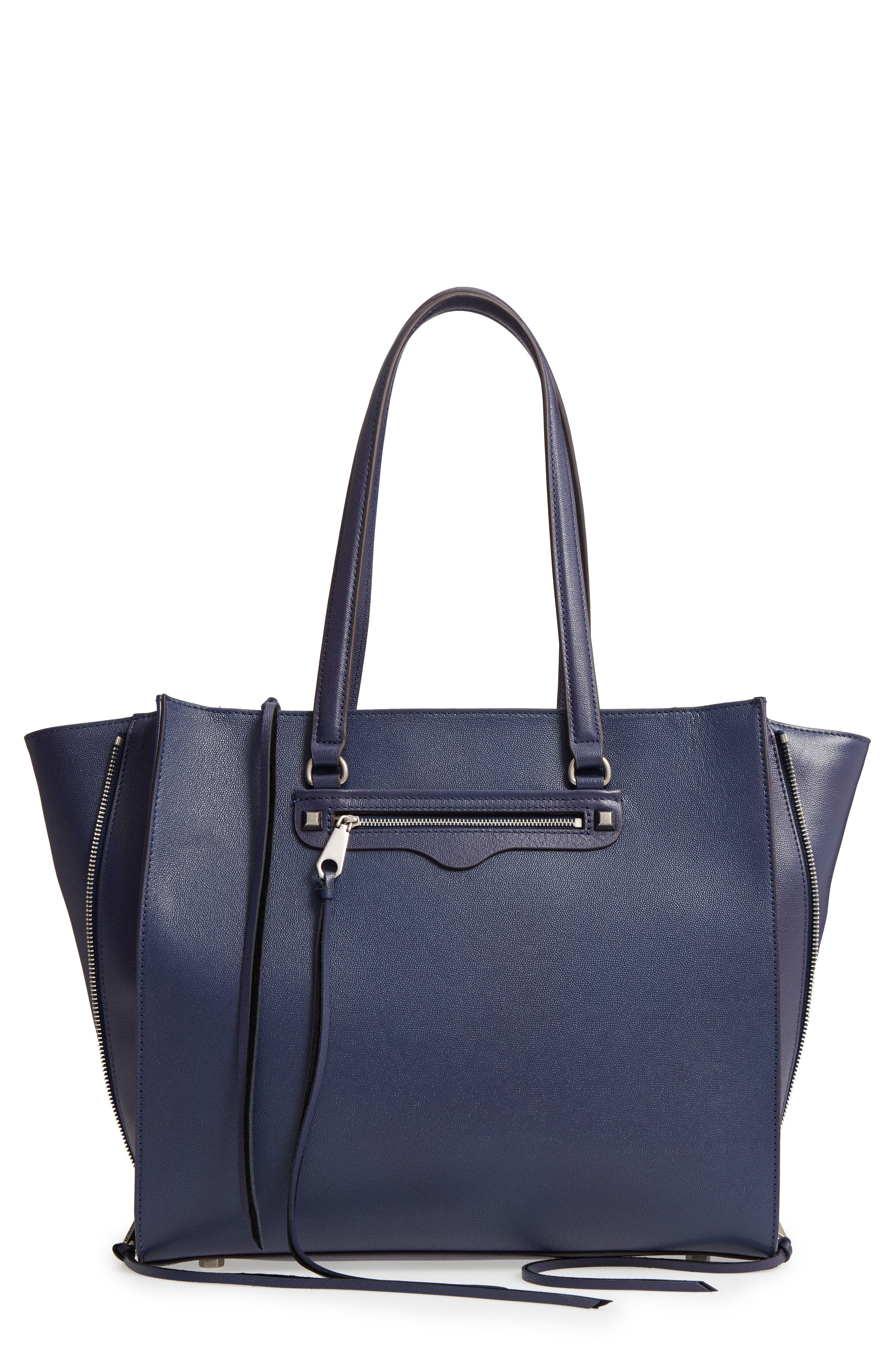 Always On Regan Leather Tote, Main, color, TRUE NAVY