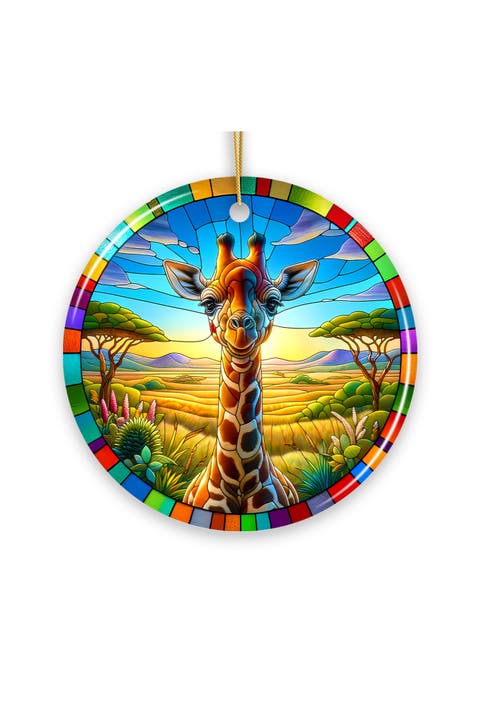 Giraffe Grace Stained Glass Style Ceramic Ornament