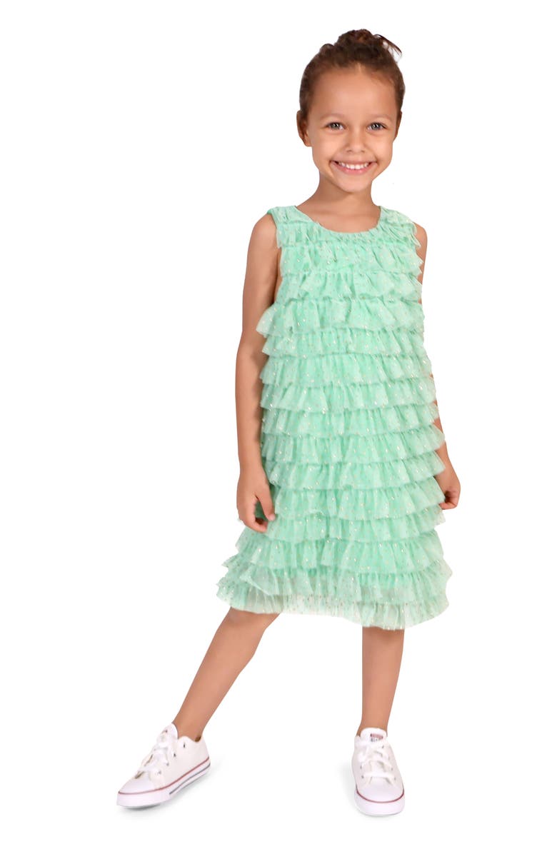 Peek Aren
t You Curious Kids
 Sleeveless Ruffle Metallic Tulle Dress, Alternate, color, 