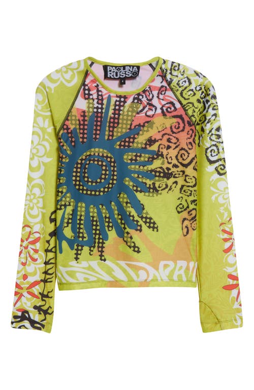 Paolina Russo Long Sleeve Mesh Top In Neon Sunset