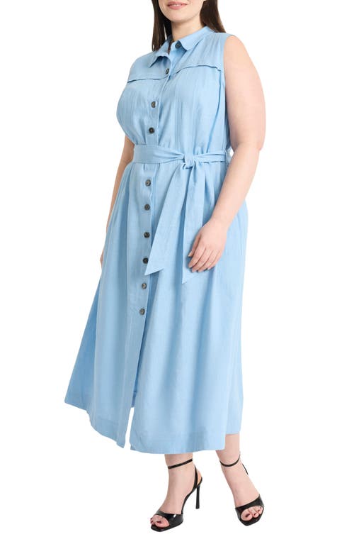 Maggy London Tie Waist Sleeveless Maxi Shirtdress In Blissful Blue