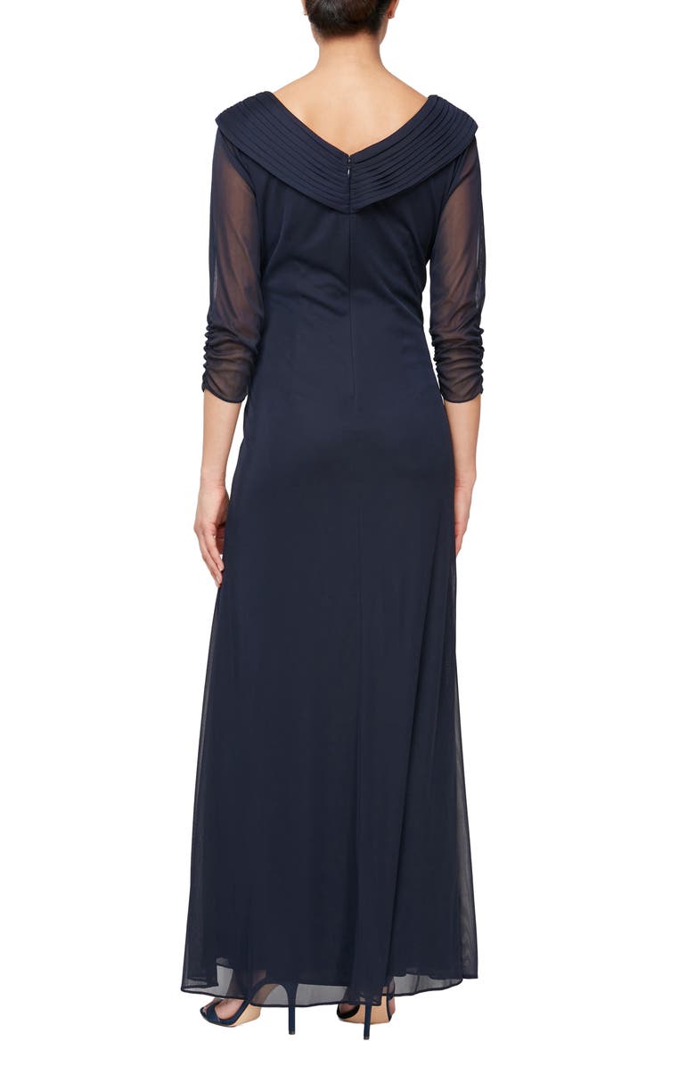 Alex Evenings Embellished Chiffon Evening Gown, Alternate, color, Navy