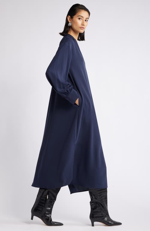 Nordstrom Gathered Long Sleeve Side Slit Maxi Dress In Navy Night