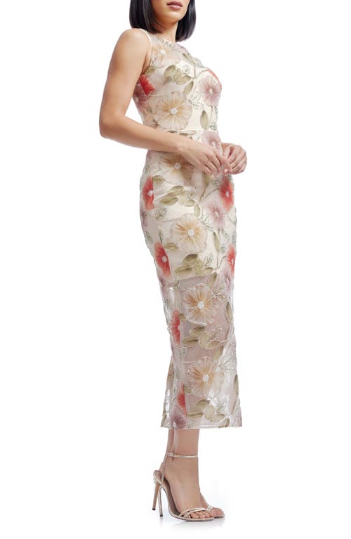 Shop Dress The Population Helena Beaded Floral Applique Sheath Gown In Champagne Multi