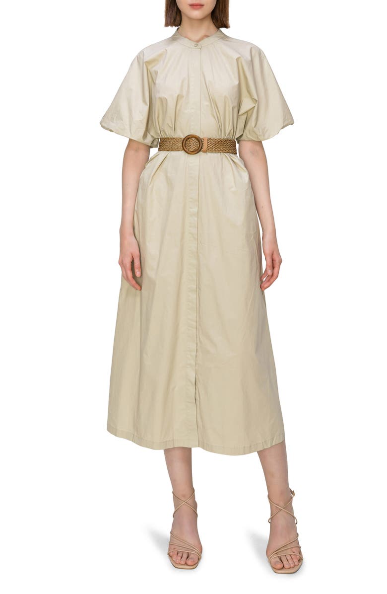 MELLODAY Puff Sleeve Belted Midi Shirtdress, Main, color, 