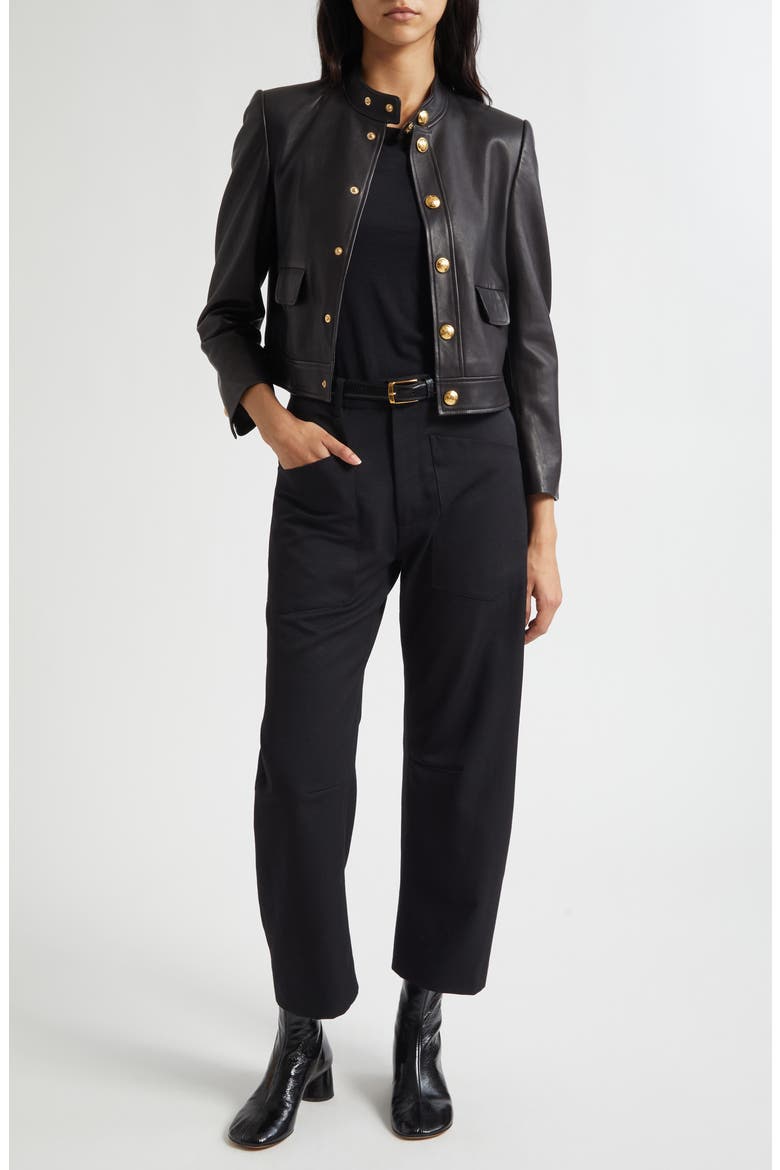 Shon Wool Barrel Leg Pants, Alternate, color, BLACK