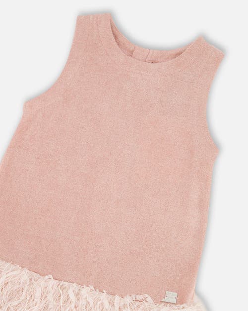 Deux Par Deux Sleeveless Bi-material Lurex Dress With Feathers In Pink