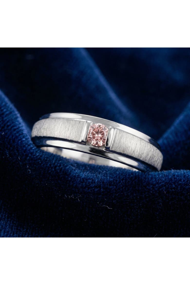 Mens Brushed Pink Diamond Lab Grown Wedding Brushed Anniversary Ring Gold, Alternate, color, 10k White Gold