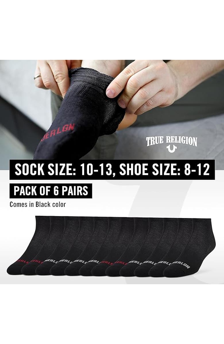 True Religion 12 Pairs Premium Athletic No Show Socks, Alternate, color, Black