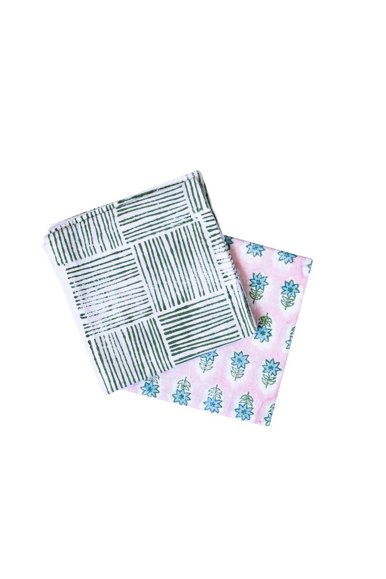 Tea Towel Set - Lily Rose & Stripe Sage, Main, color, Sage