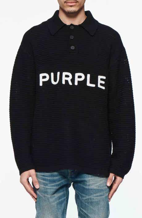 PURPLE BRAND Logo Embroidered Wool Polo Sweater