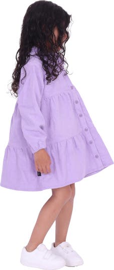 Kids' Waterfall Long Sleeve Cotton Corduroy Shirtdress