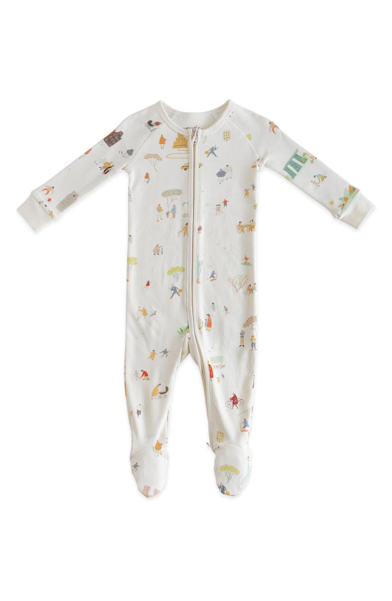 Pehr Explore the World Print Fitted Organic Cotton One-Piece Pajamas, Main, color, Explore The World